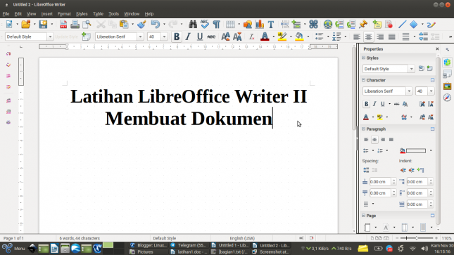 Latihan LibreOffice Writer II - Membuat dokumen
