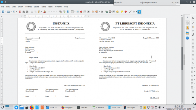 Latihan LibreOffice Writer VIII - Membuat surat resmi
